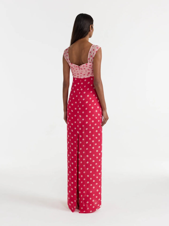 Chani Long Dress in Polka - Pink Multi