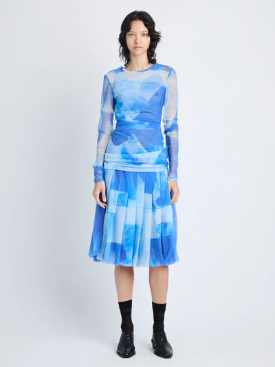 Amber Top in Printed Nylon Jersey - Cerulean