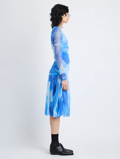 Amber Top in Printed Nylon Jersey - Cerulean