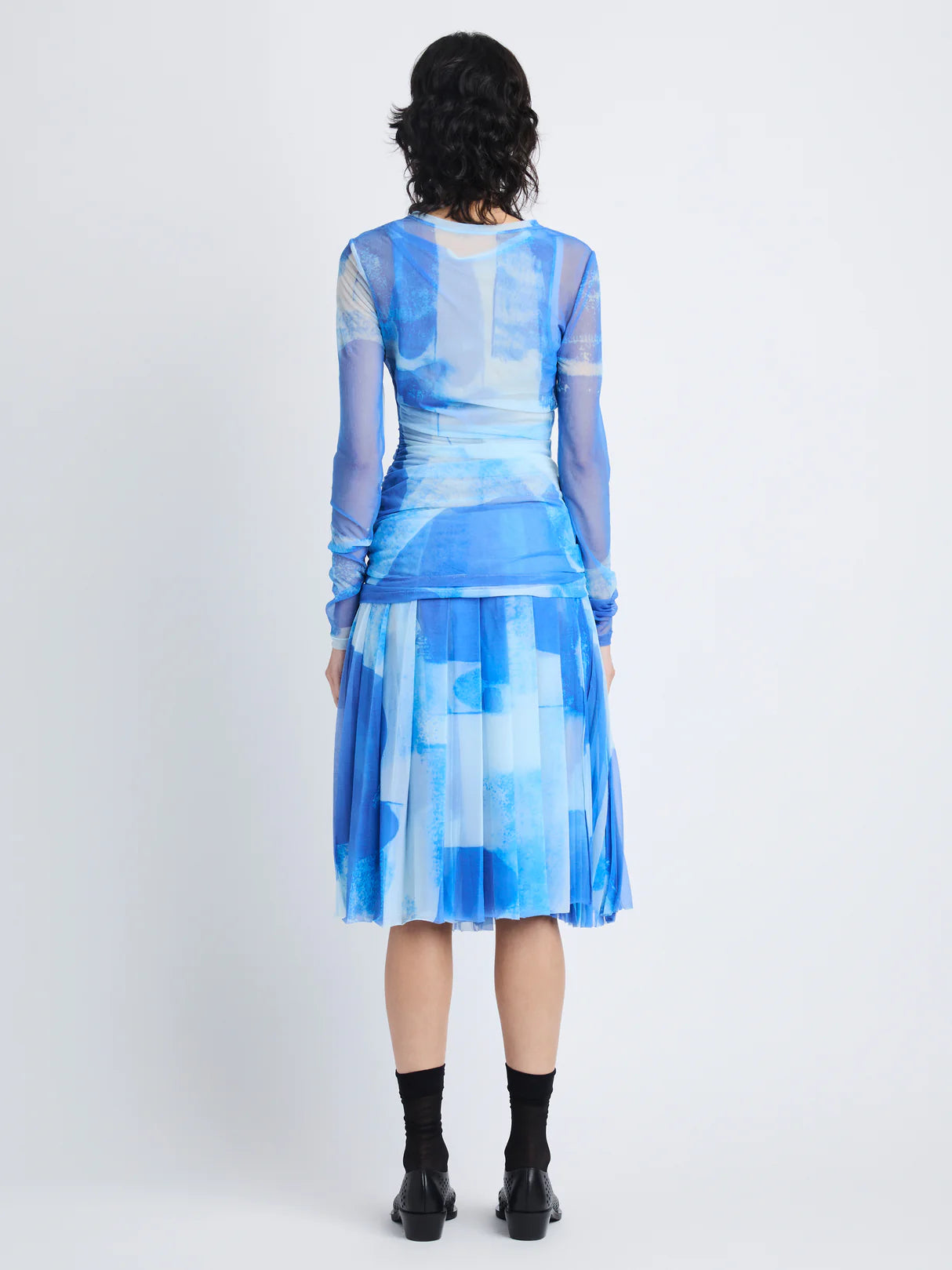 Amber Top in Printed Nylon Jersey - Cerulean