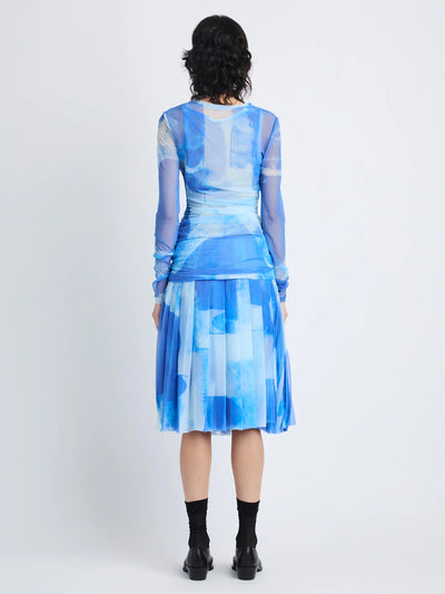 Amber Top in Printed Nylon Jersey - Cerulean