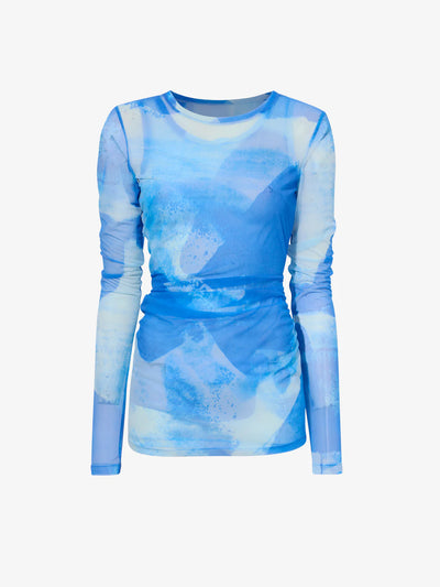Amber Top in Printed Nylon Jersey - Cerulean