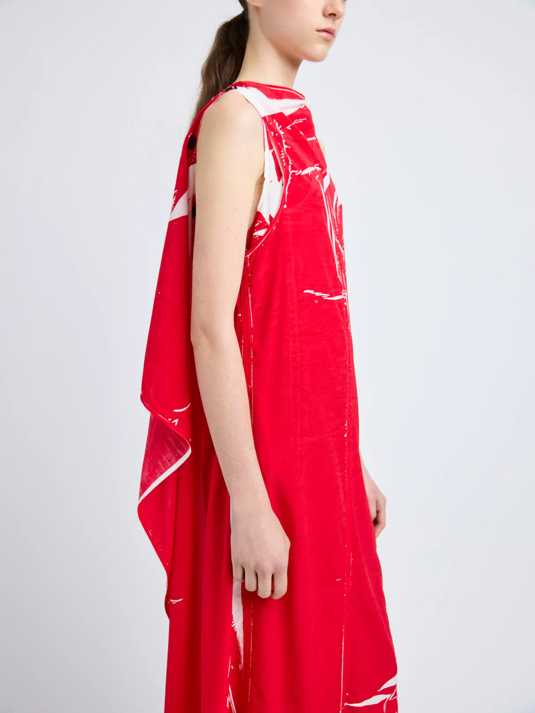 Ondine Dress in Garment Printed Silk Viscose - Crimson