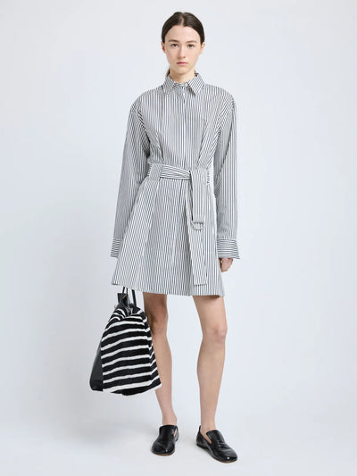 Viola Dress in Stripe Cotton Silk Poplin - Navy Multi