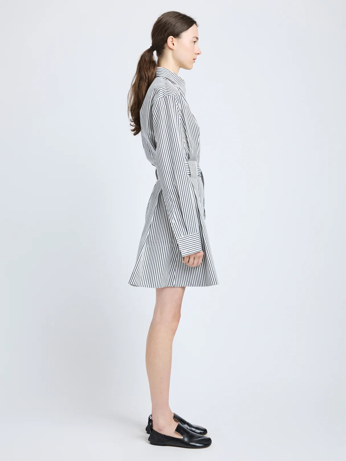 Viola Dress in Stripe Cotton Silk Poplin - Navy Multi