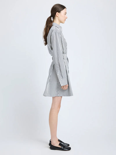 Viola Dress in Stripe Cotton Silk Poplin - Navy Multi