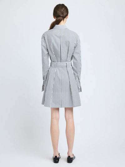 Viola Dress in Stripe Cotton Silk Poplin - Navy Multi