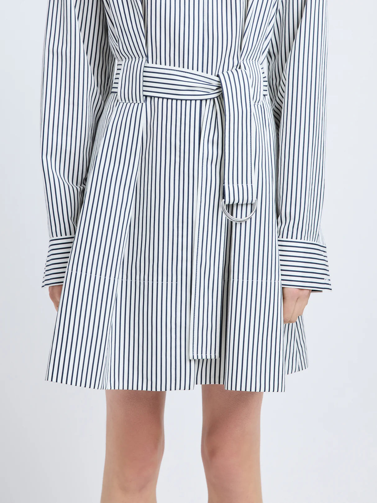 Viola Dress in Stripe Cotton Silk Poplin - Navy Multi