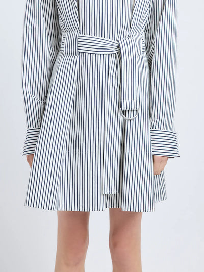 Viola Dress in Stripe Cotton Silk Poplin - Navy Multi