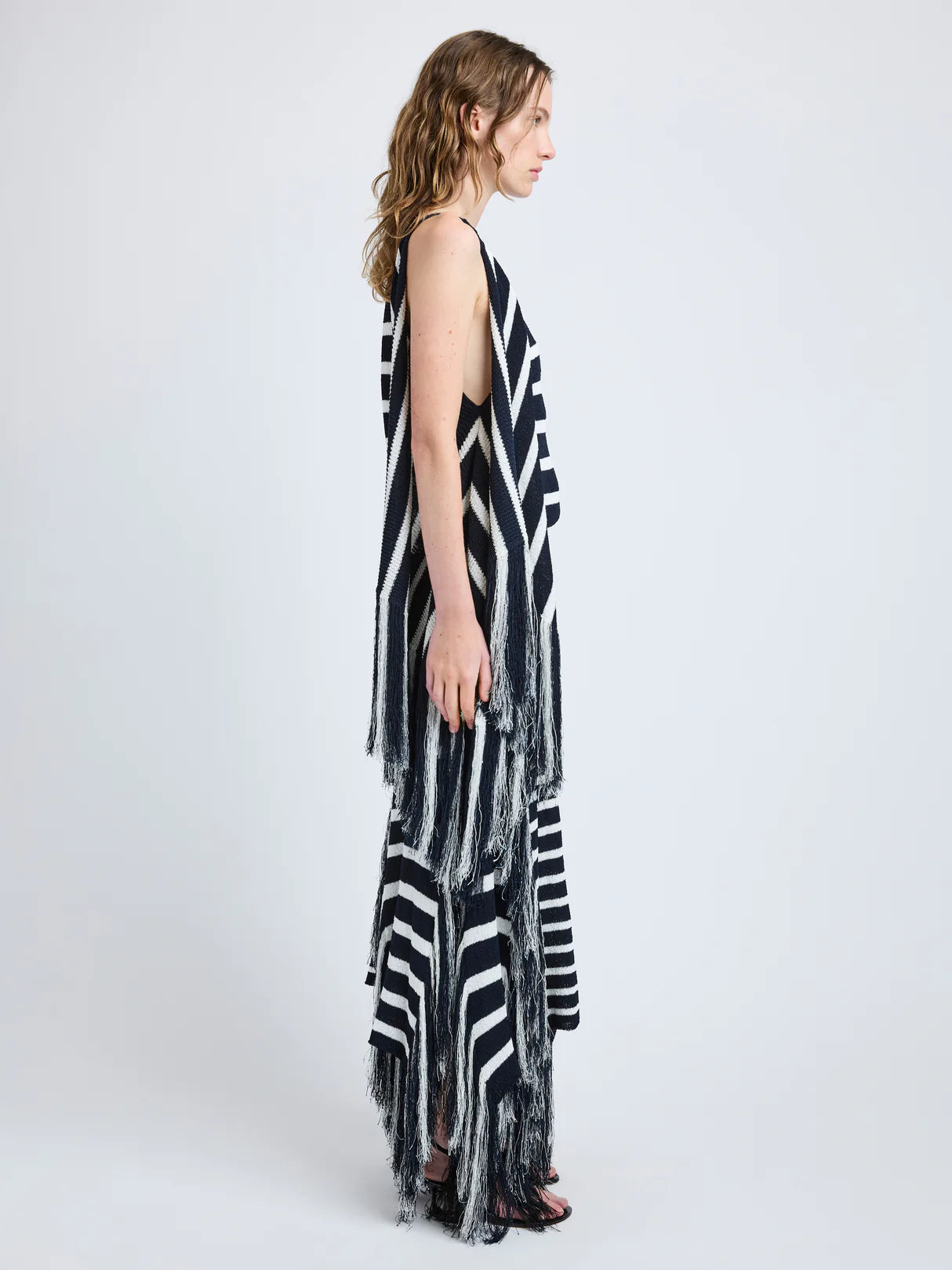 Yves Top in Stripe Fringed Knit - Navy Multi