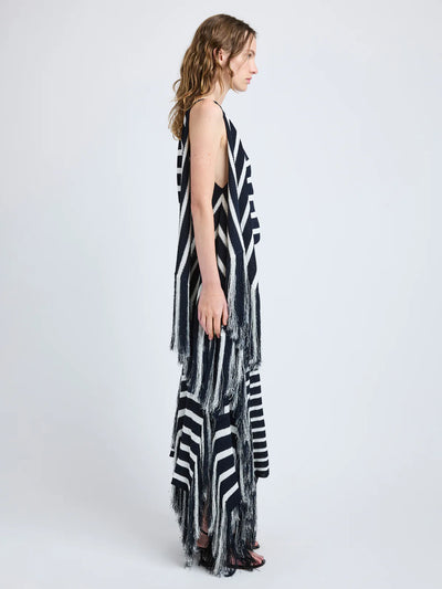 Yves Top in Stripe Fringed Knit - Navy Multi
