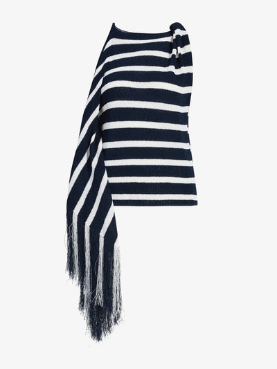 Yves Top in Stripe Fringed Knit - Navy Multi