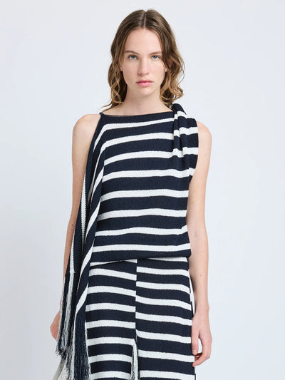 Yves Top in Stripe Fringed Knit - Navy Multi