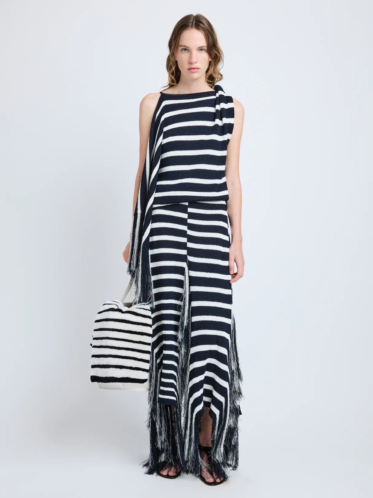 Yves Top in Stripe Fringed Knit - Navy Multi