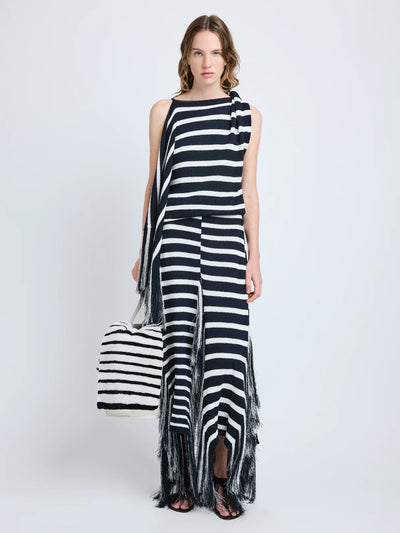 Yves Top in Stripe Fringed Knit - Navy Multi