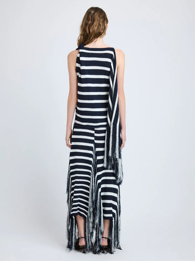 Yves Top in Stripe Fringed Knit - Navy Multi