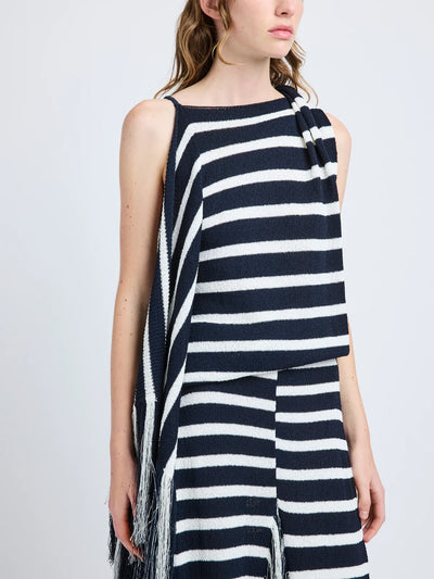 Yves Top in Stripe Fringed Knit - Navy Multi