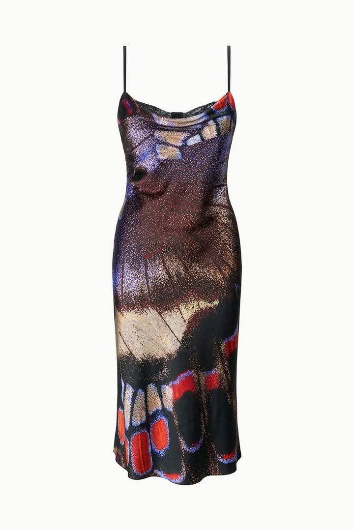 Evangeline Silk Midi Dress - Black Multi