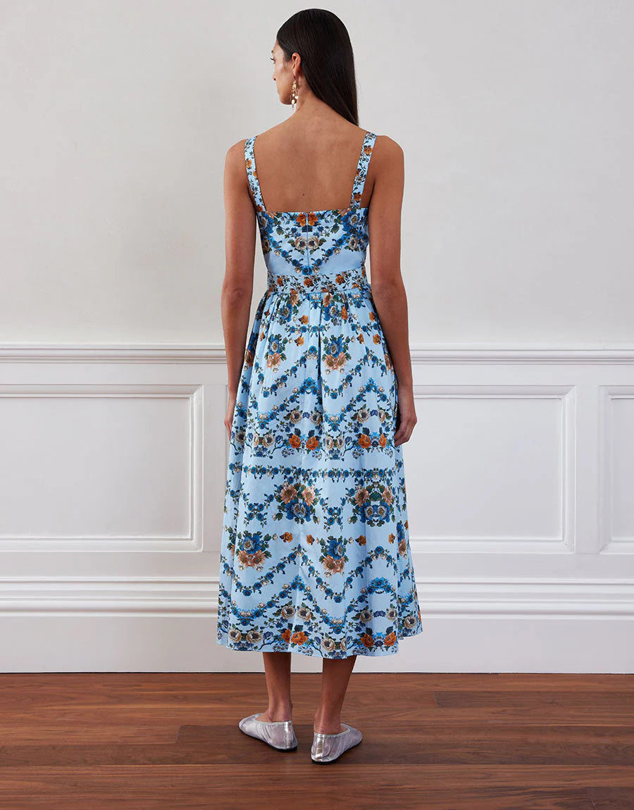 Ninet Cotton Midi Dress - Blue Multi