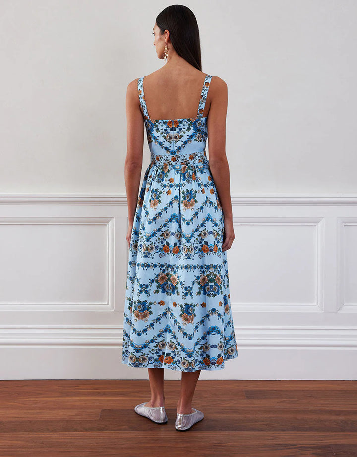 Ninet Cotton Midi Dress - Blue Multi