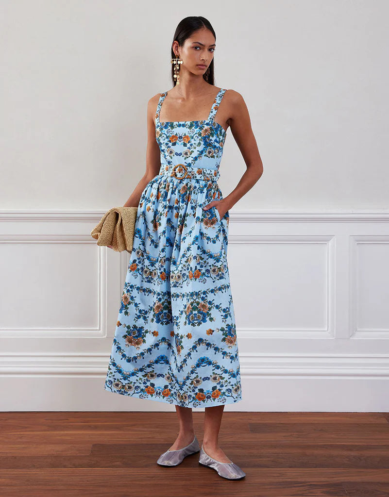 Ninet Cotton Midi Dress - Blue Multi