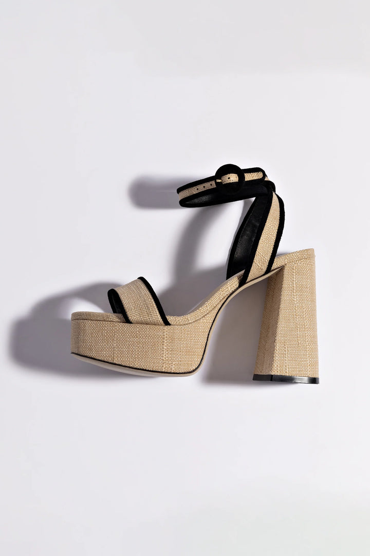 Dolly Sandal - Beige Raffia/Black Trimming
