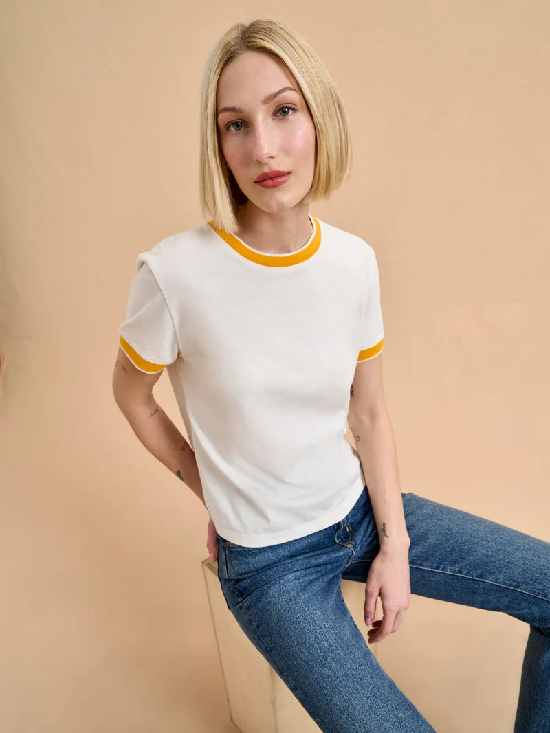 Ringer Tee - Ivory/Goldenrod