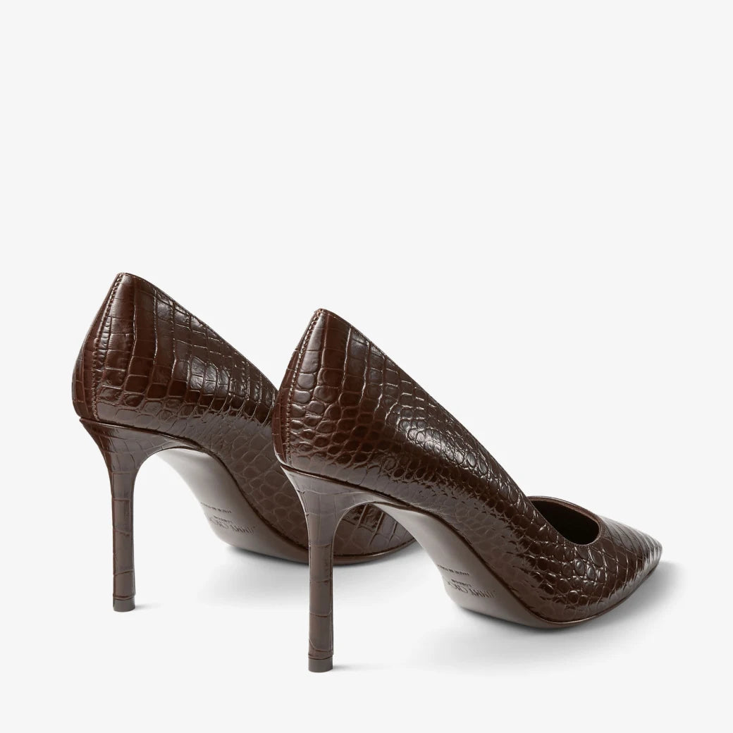 Romy 85mm Embossed Leather Pumps - Chocolate Croc