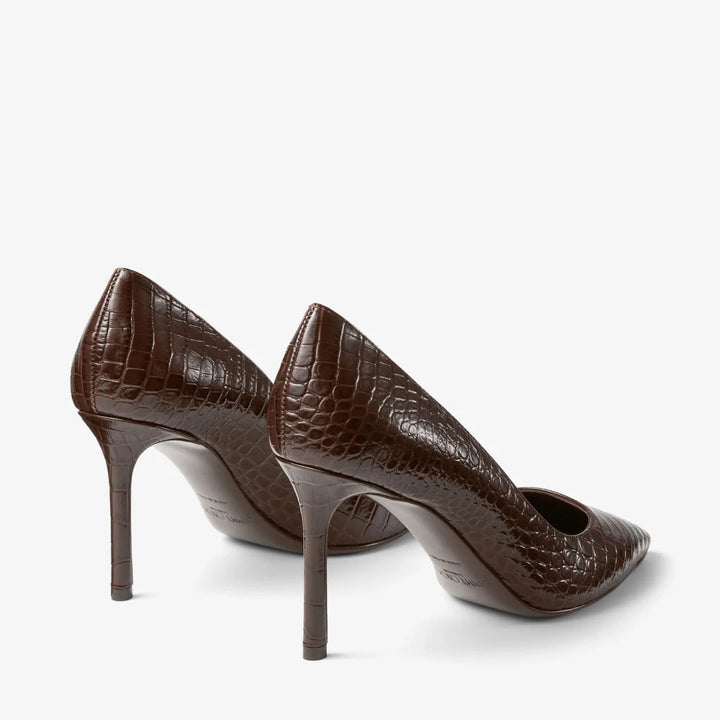 Romy 85mm Embossed Leather Pumps - Chocolate Croc