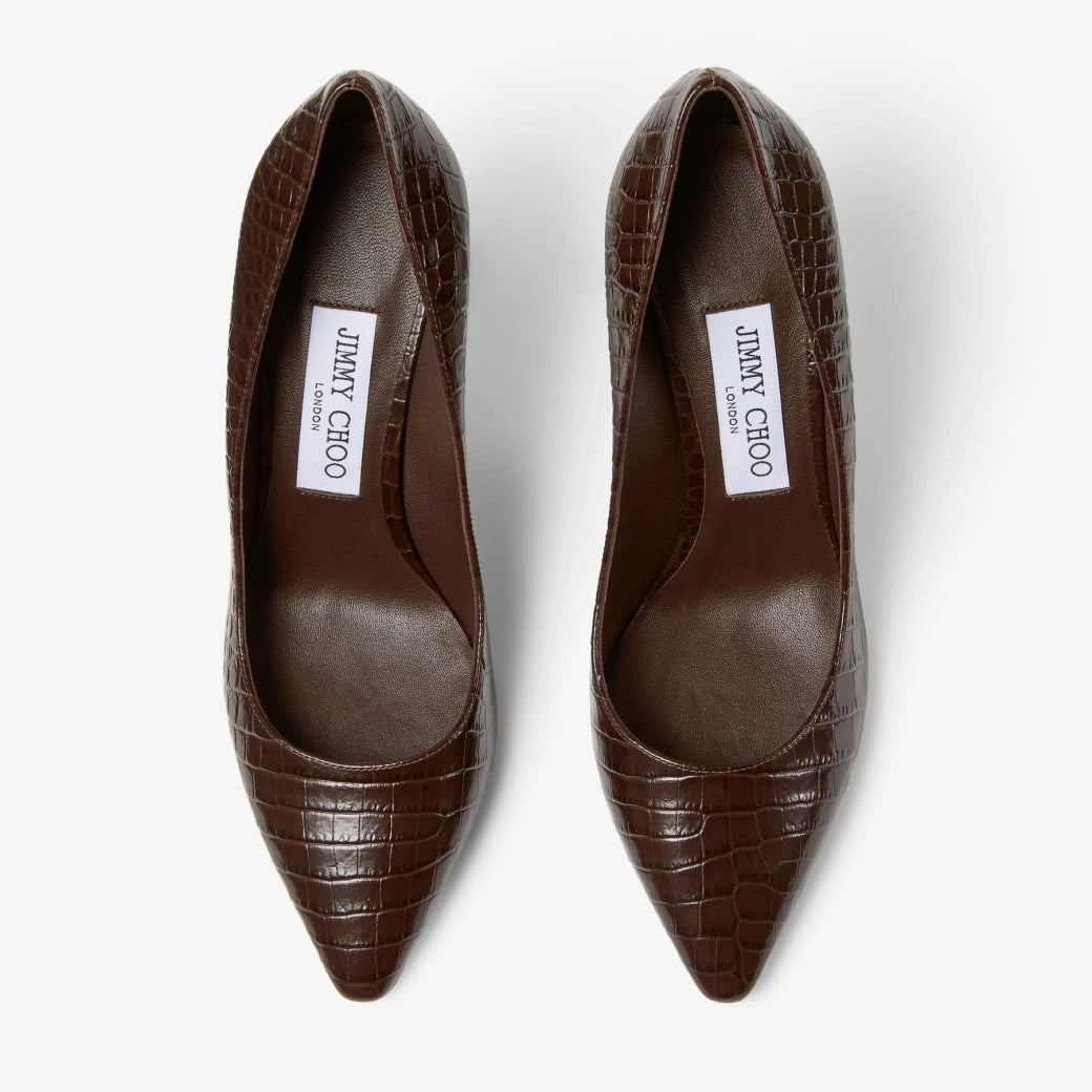 Romy 85mm Embossed Leather Pumps - Chocolate Croc