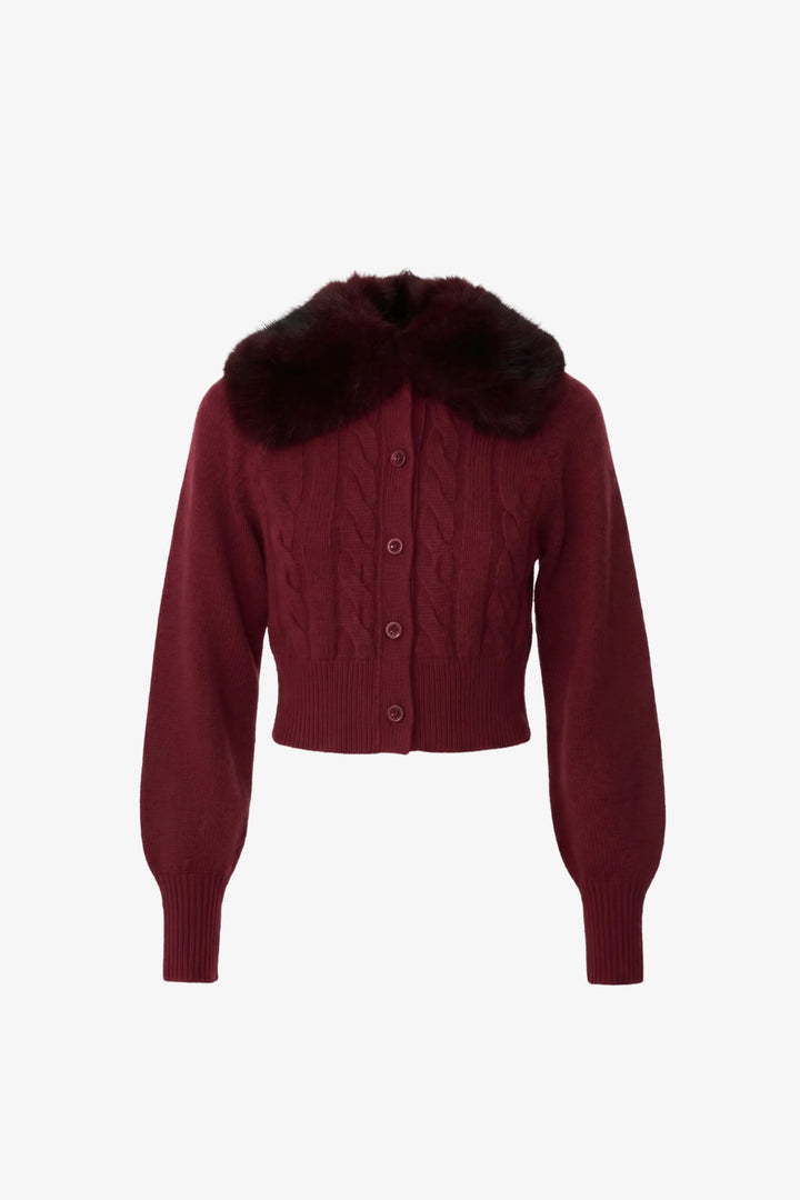 Rita Cable Knit with Fur Collar - Garnet