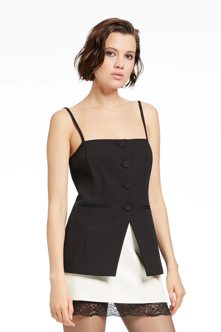 ROXY SQUARE NECK BUTTON-FRONT CUTAWAY VEST - Jet