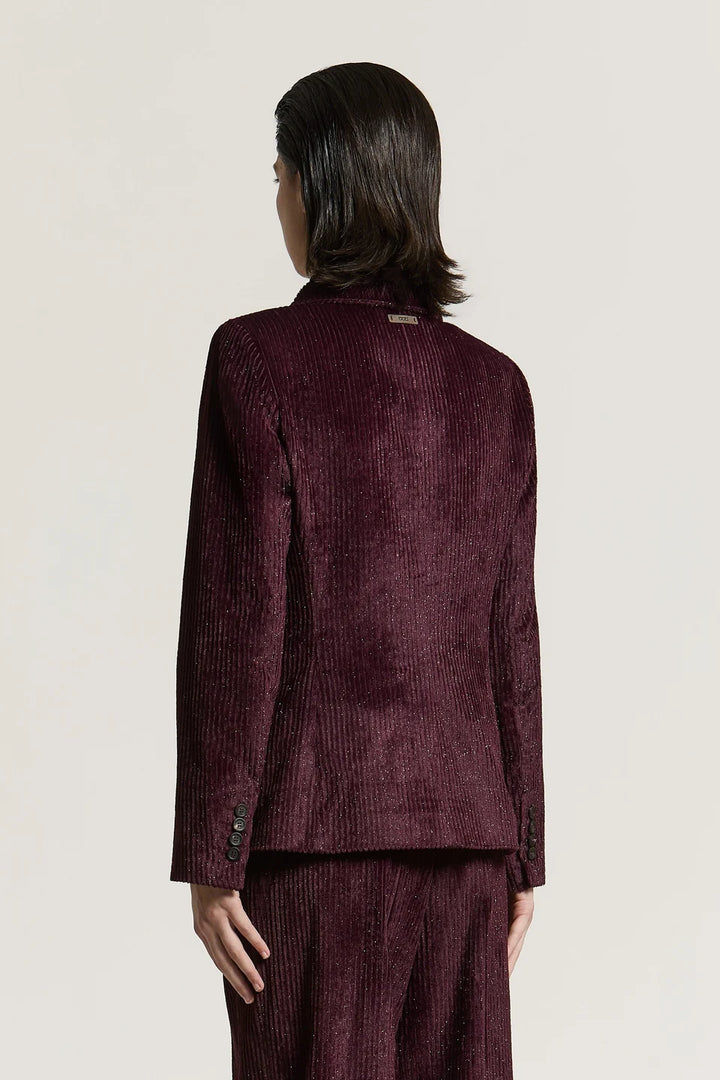 Double-Breasted Corduroy Blazer- Garnet