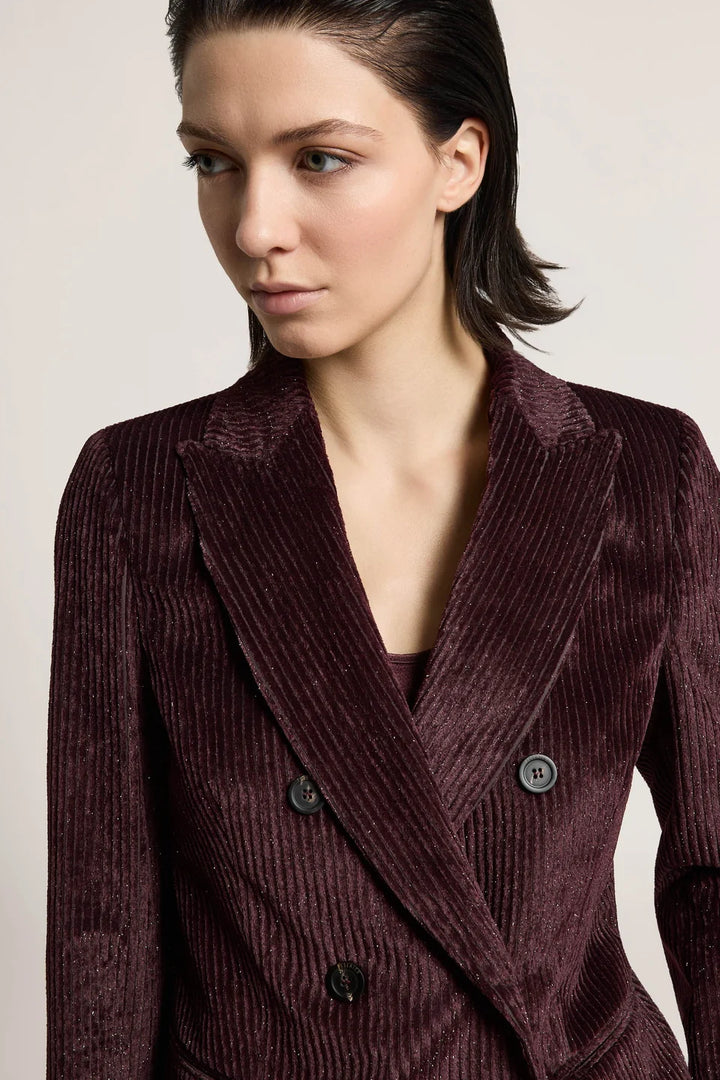 Double-Breasted Corduroy Blazer- Garnet