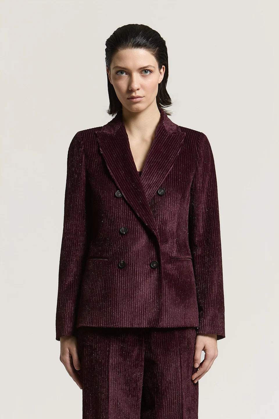 Double-Breasted Corduroy Blazer- Garnet
