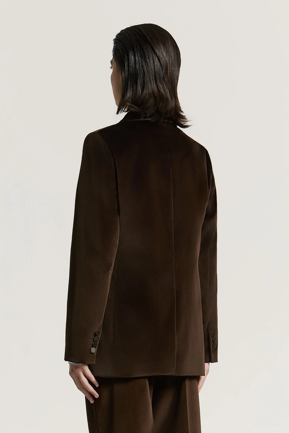 Cotton Velvet Blazer with Satin Lapels - Dark Brown