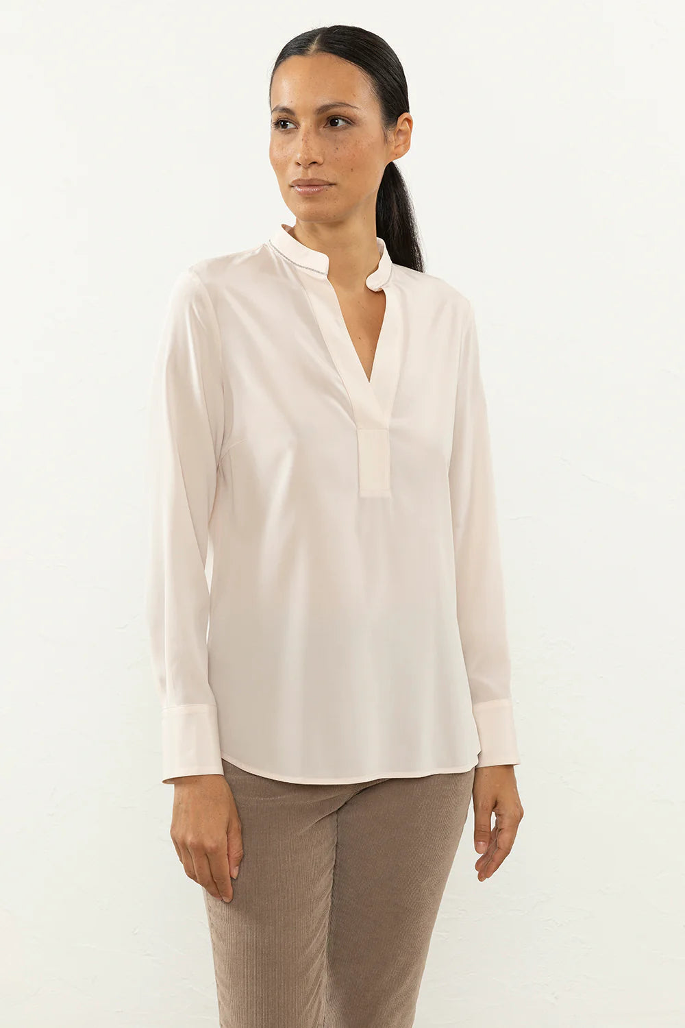 V-neck Shirt in Crepe de Chine - More Colors Available