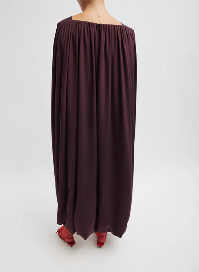 Stretch Silk Nylon Wide Neck Cape Dress - Malbec