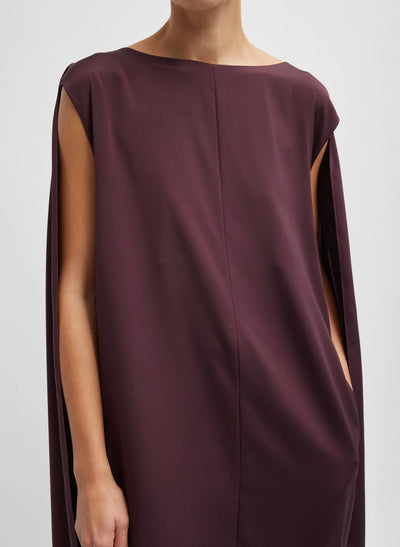 Stretch Silk Nylon Wide Neck Cape Dress - Malbec