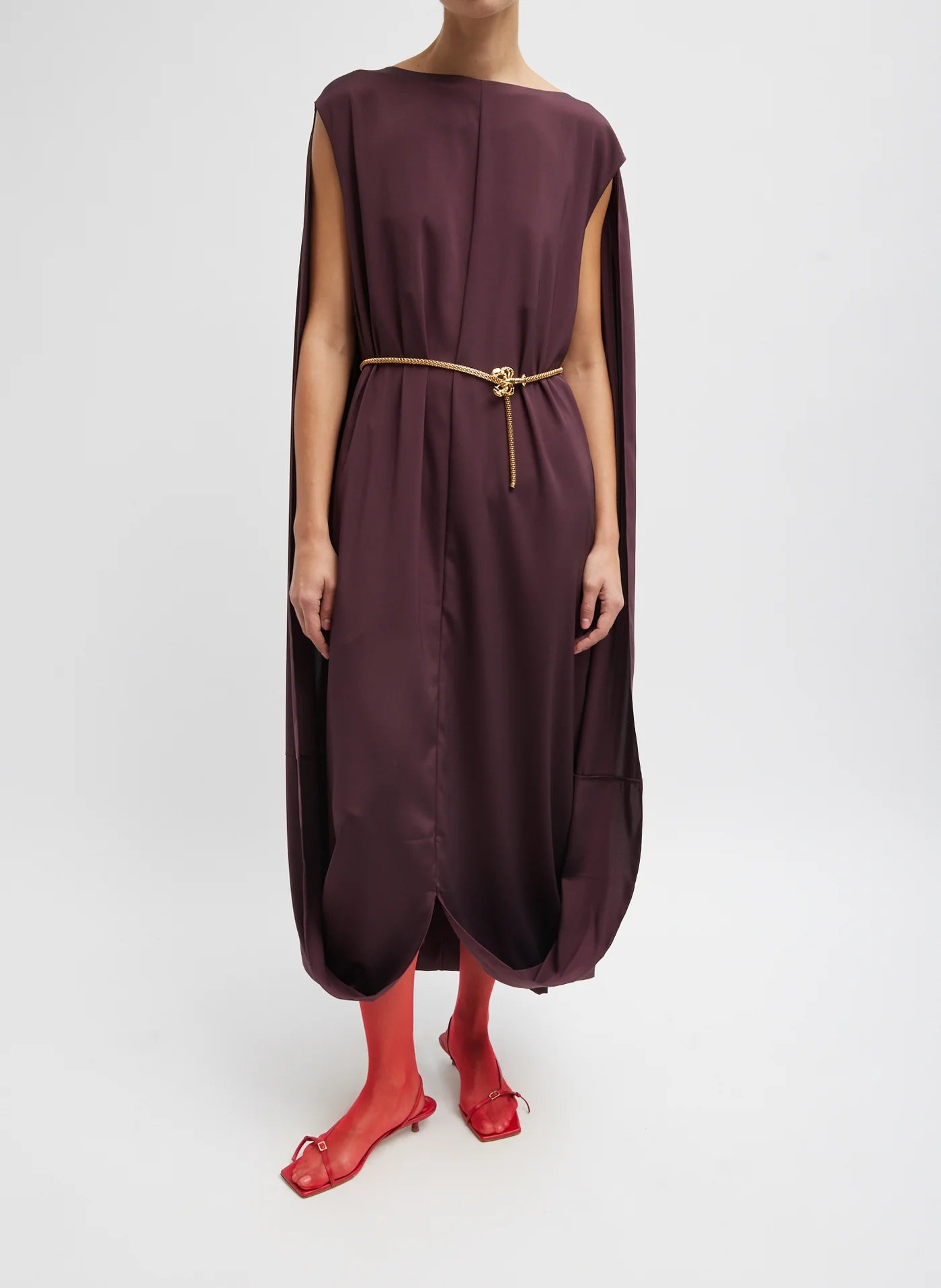 Stretch Silk Nylon Wide Neck Cape Dress - Malbec