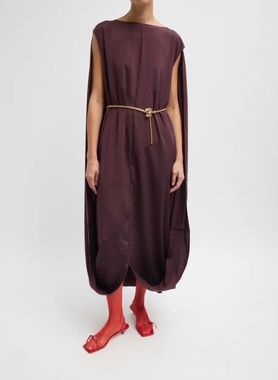Stretch Silk Nylon Wide Neck Cape Dress - Malbec