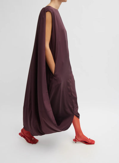 Stretch Silk Nylon Wide Neck Cape Dress - Malbec