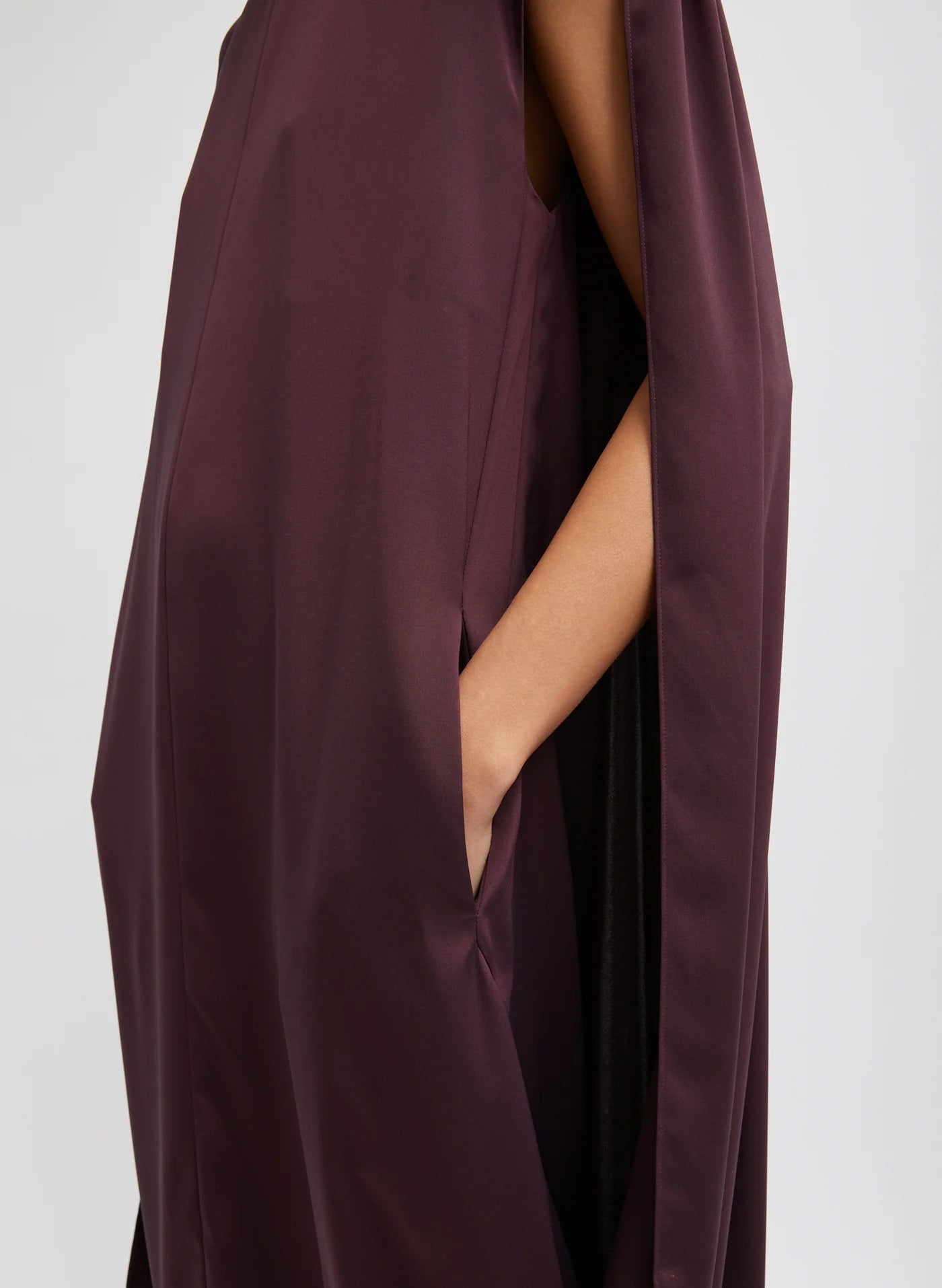 Stretch Silk Nylon Wide Neck Cape Dress - Malbec