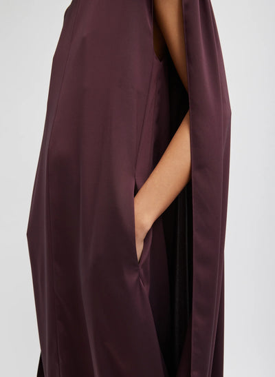 Stretch Silk Nylon Wide Neck Cape Dress - Malbec