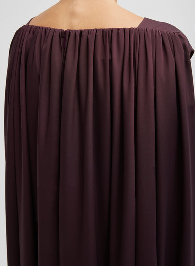 Stretch Silk Nylon Wide Neck Cape Dress - Malbec
