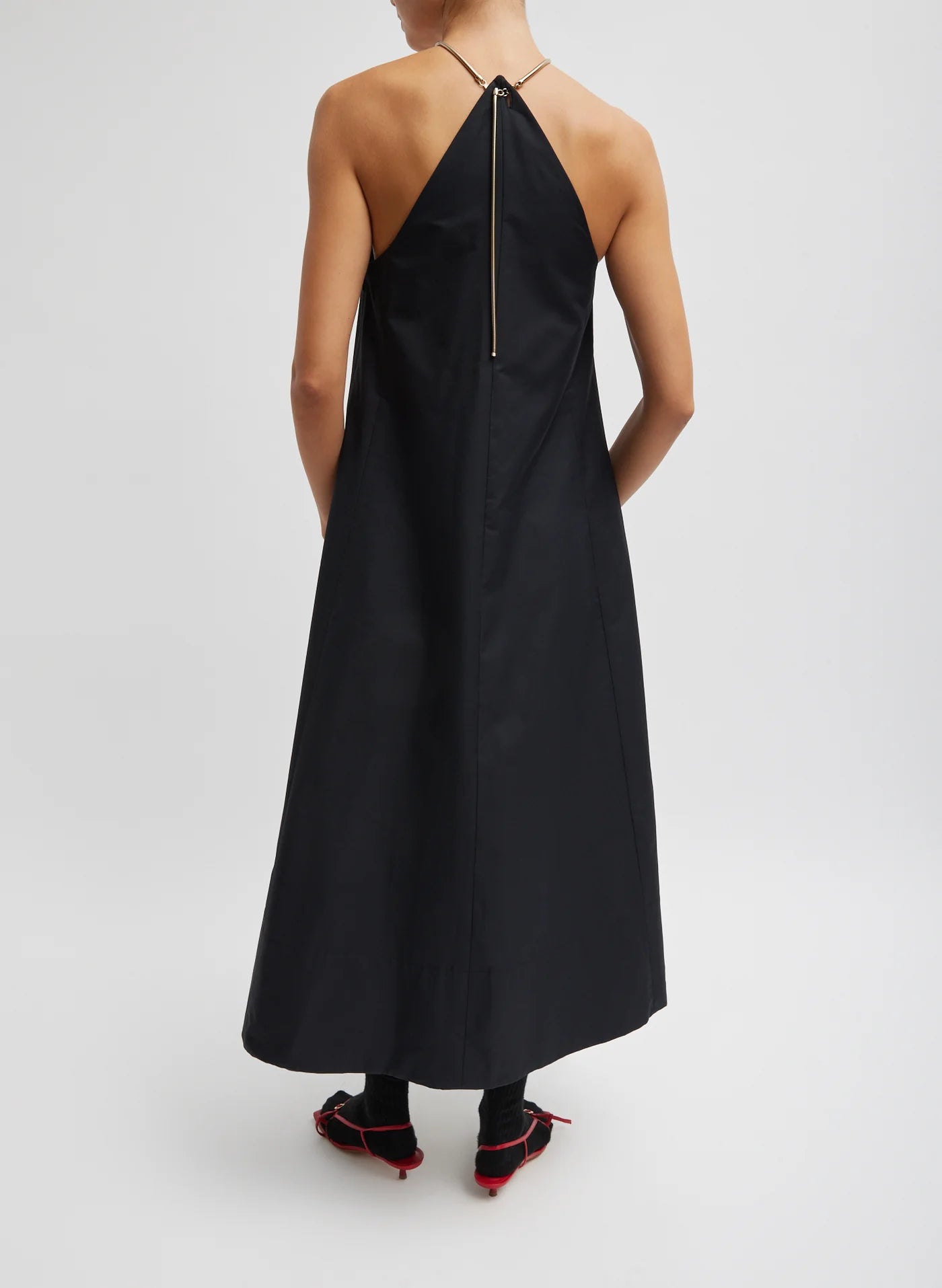 Tech Twill Lavalliere Halter Dress - Black