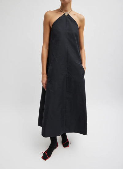 Tech Twill Lavalliere Halter Dress - Black