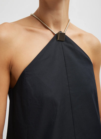 Tech Twill Lavalliere Halter Dress - Black