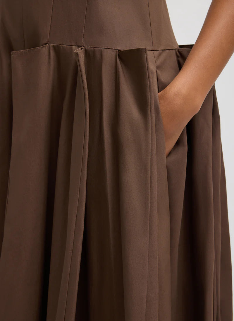 Poplin Pinched Pleat Dress - Brown