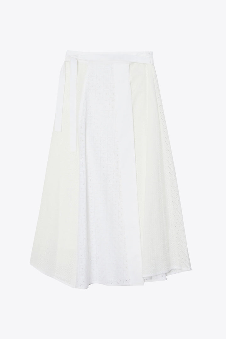 Broderie Anglaise Patchwork Midi Skirt - White